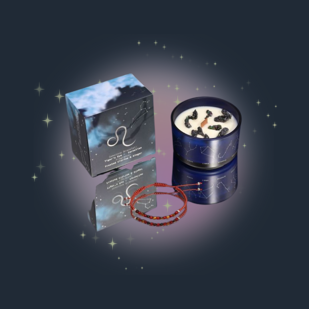 Zodiac Crystal Candle with Gemstone Bracelet - Leo