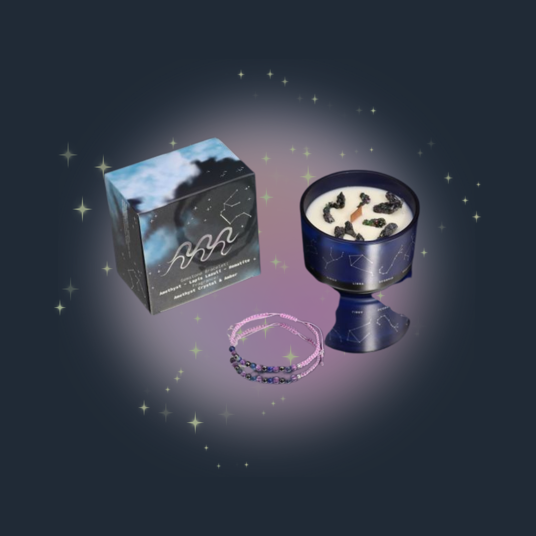 Zodiac Crystal Candle with Gemstone Bracelet - Aquarius