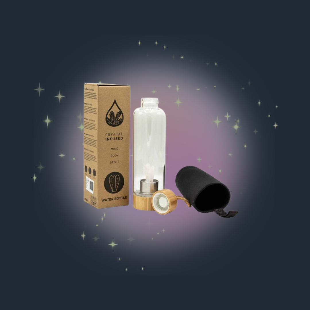 Crystal Infused Glass Water Bottle - Cleansing Clear Quartz - Angel