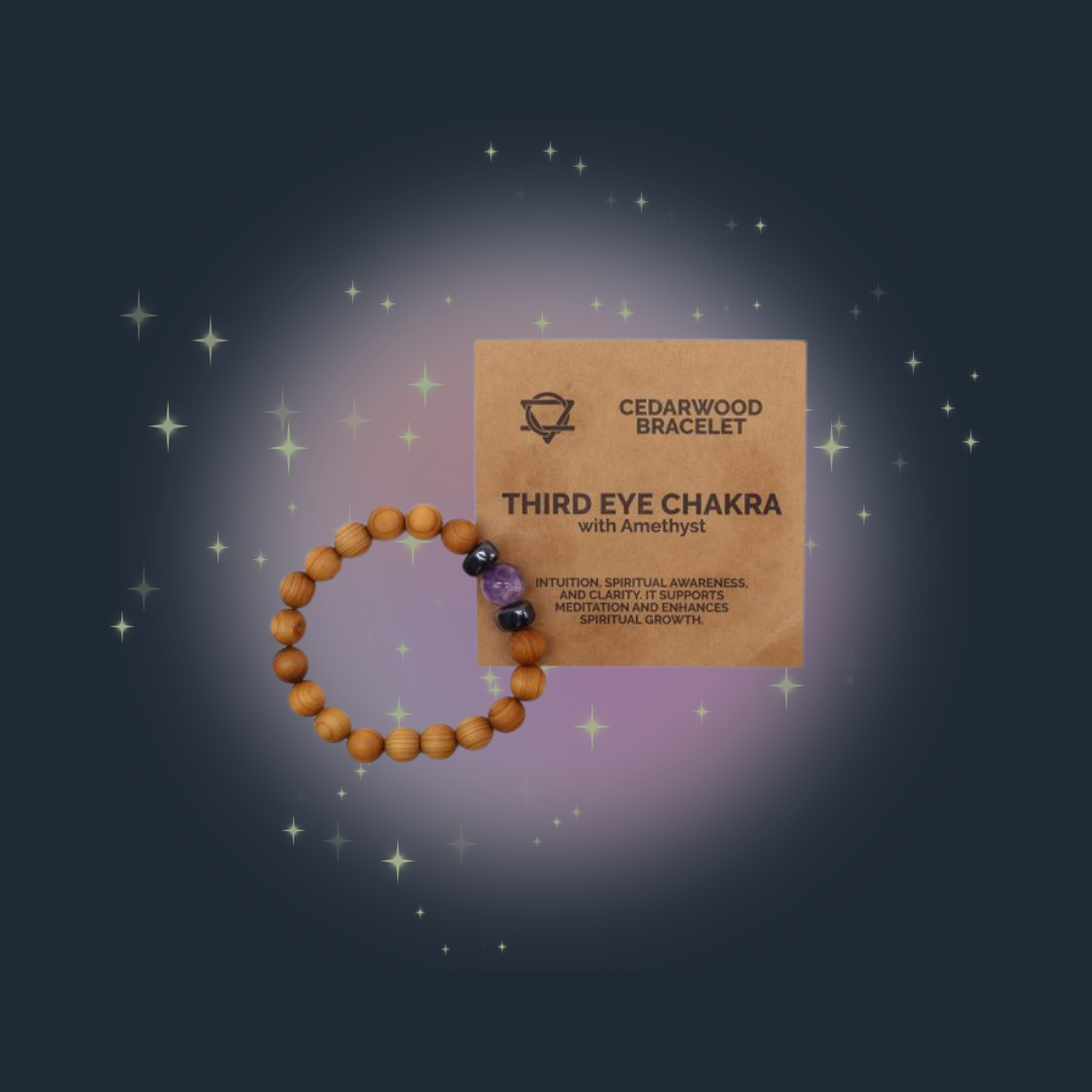 Cedarwood Third Eye Chakra Bangle with Amethyst
