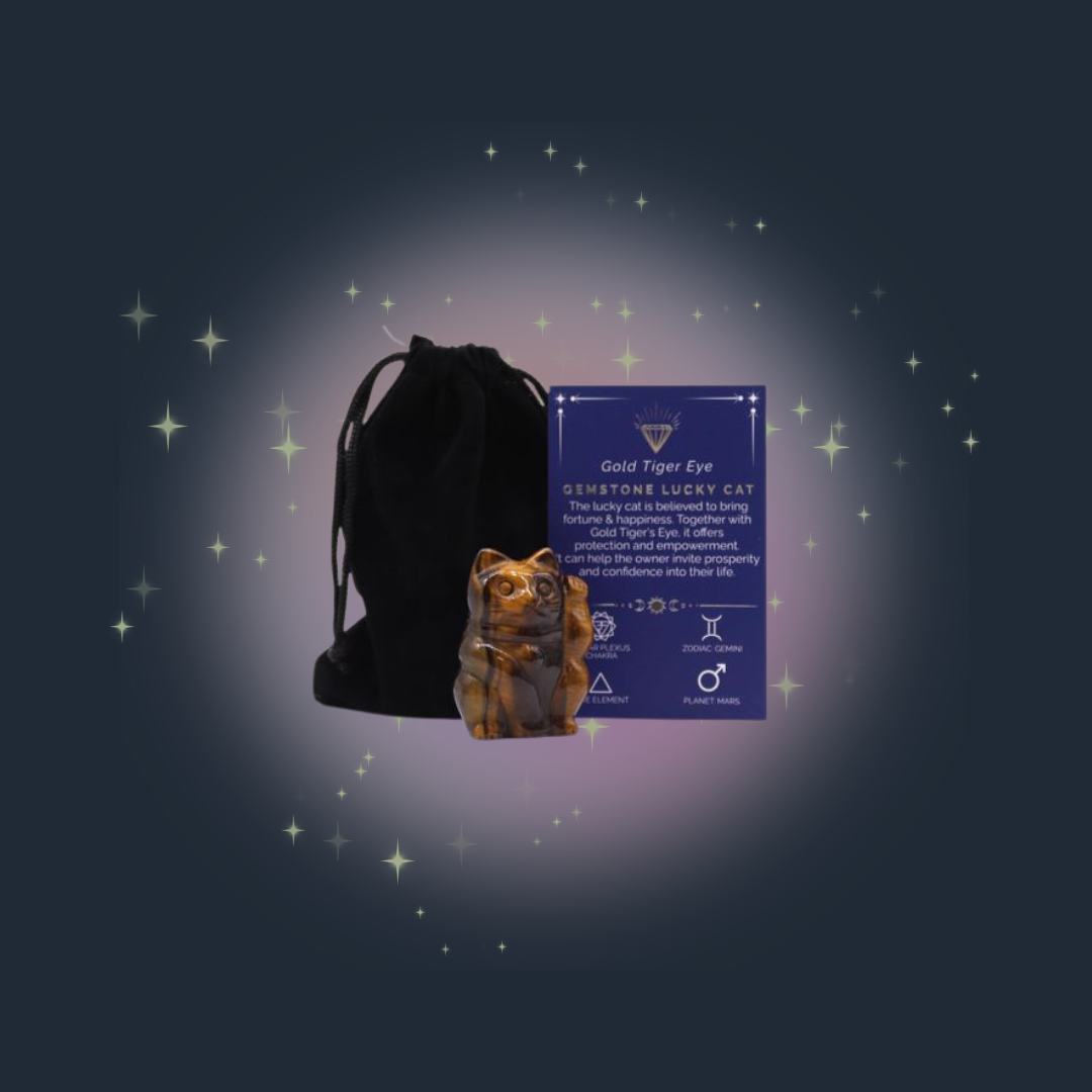 Gemstone Lucky Cat - Gold Tiger Eye