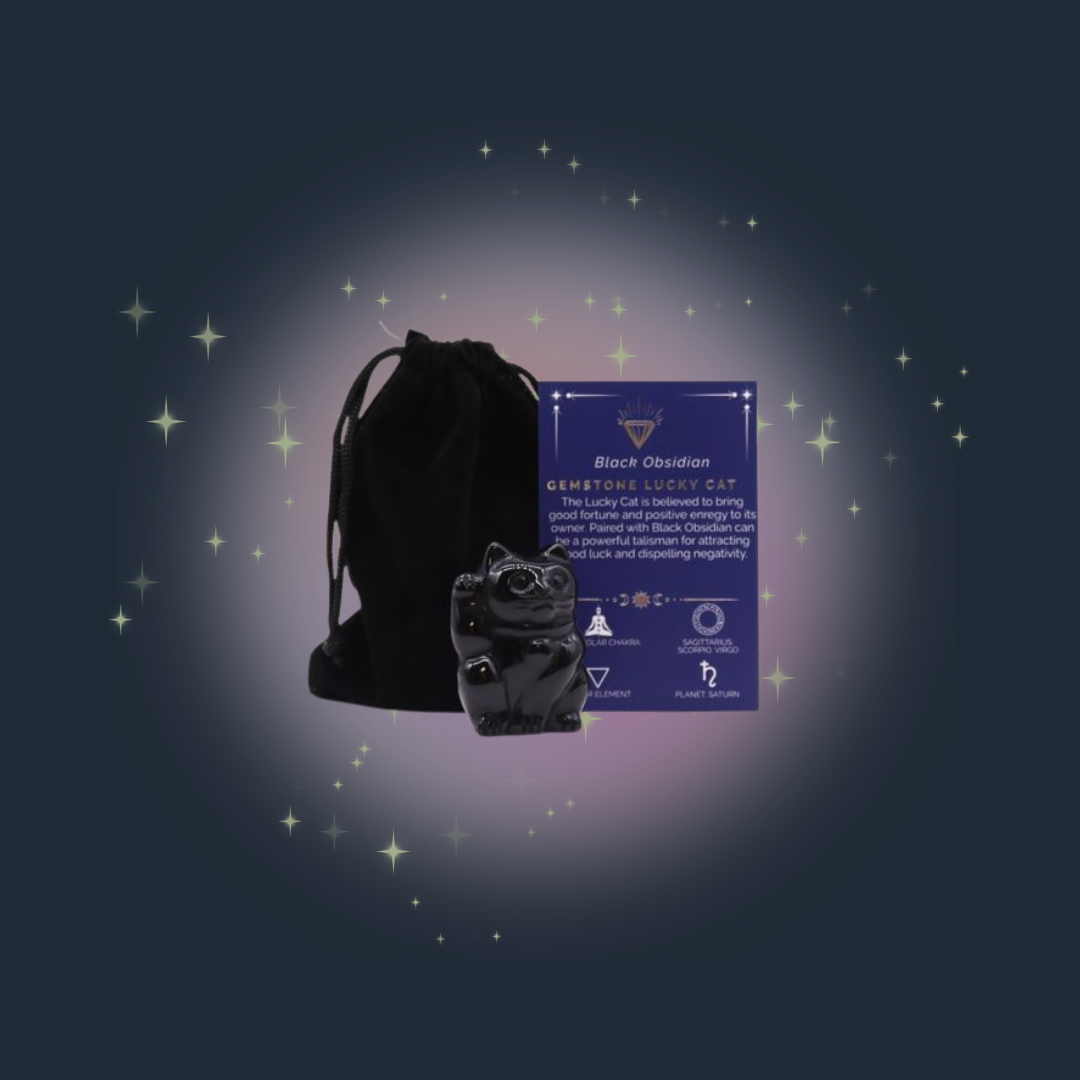 Gemstone Lucky Cat - Black Obsidian