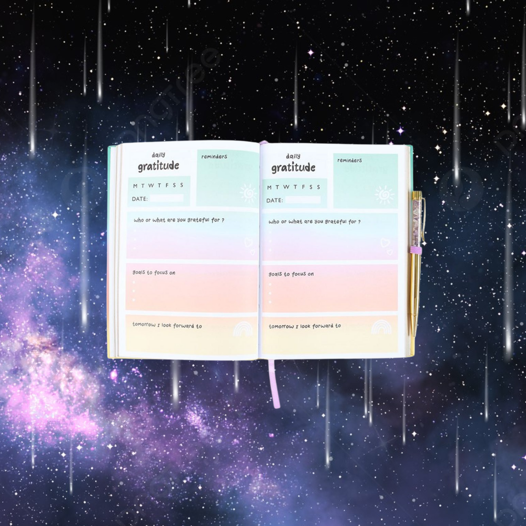 Multicoloured Gratitude Journal with Amethyst Pen