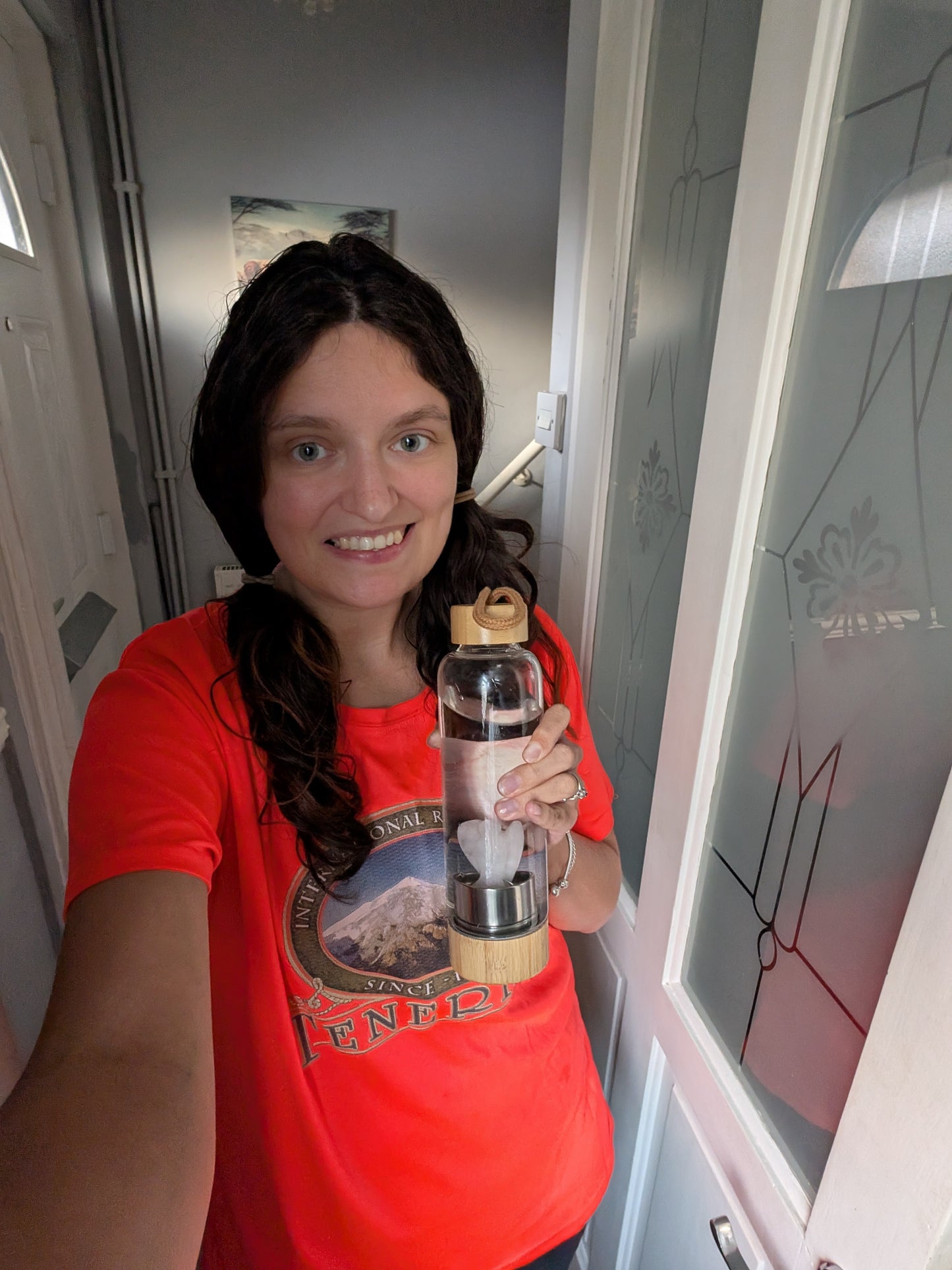 Crystal Infused Glass Water Bottle - Rejuvenating Rose Quartz - Angel