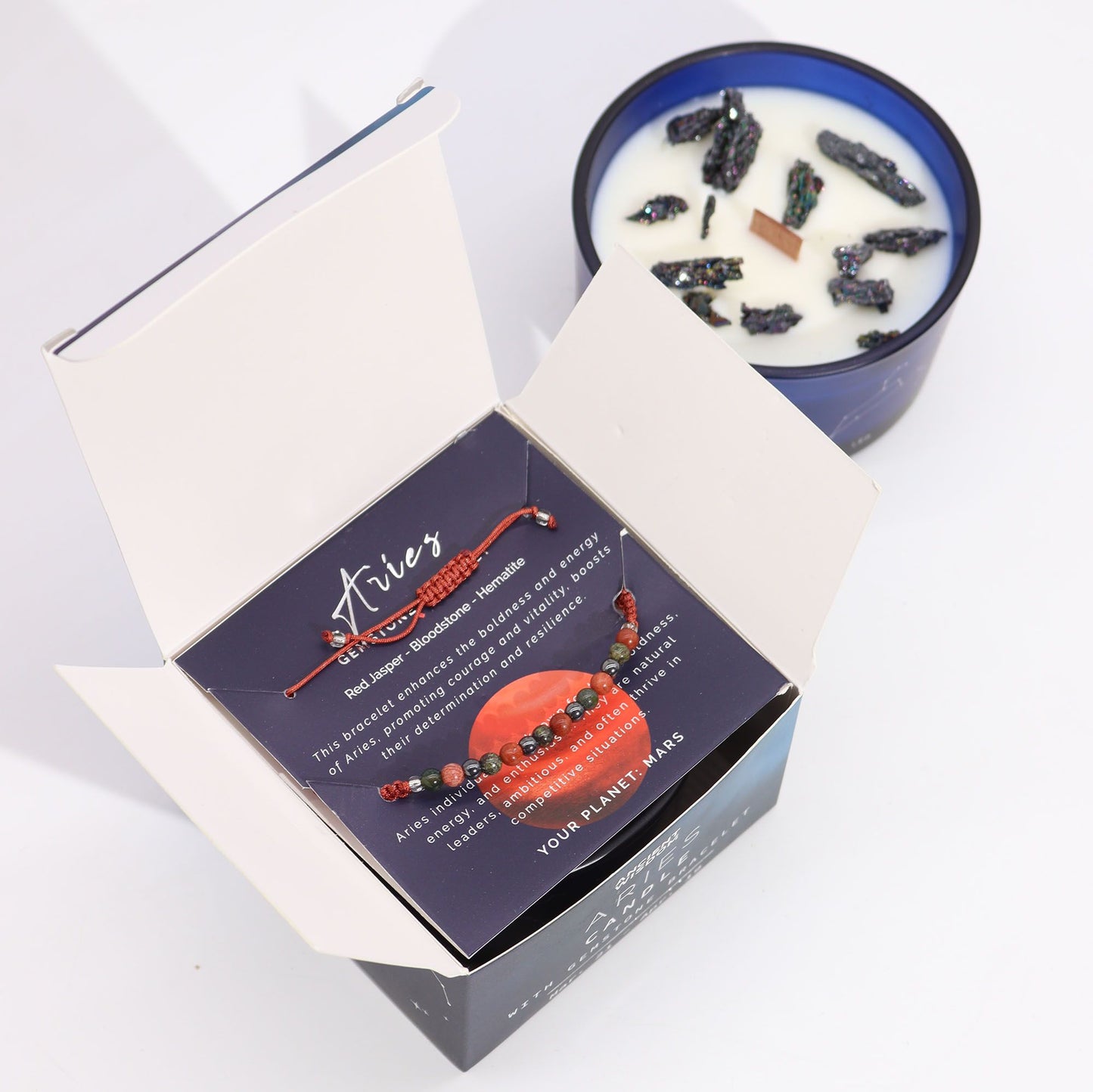 Courage & Confidence Aries Crystal Candle & Bracelet