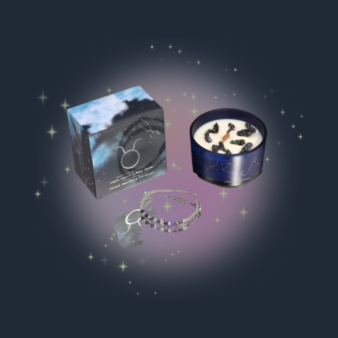 Zodiac Crystal Candle with Gemstone Bracelet - Taurus