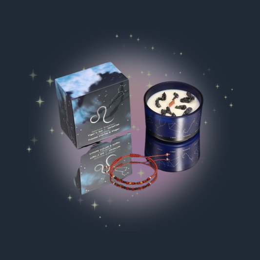 Zodiac Crystal Candle with Gemstone Bracelet - Leo