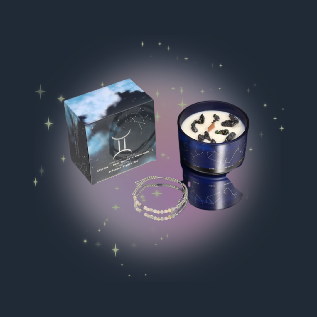 Zodiac Crystal Candle with Gemstone Bracelet - Gemini