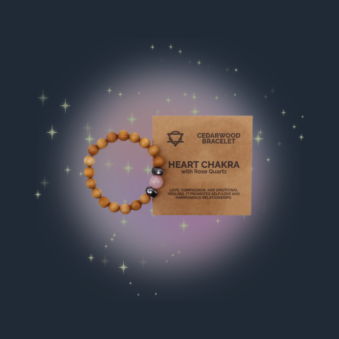 Cedarwood Heart Chakra Bangle with Rose Quartz