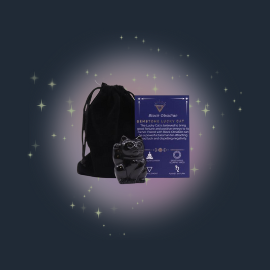 Gemstone Lucky Cat - Black Obsidian