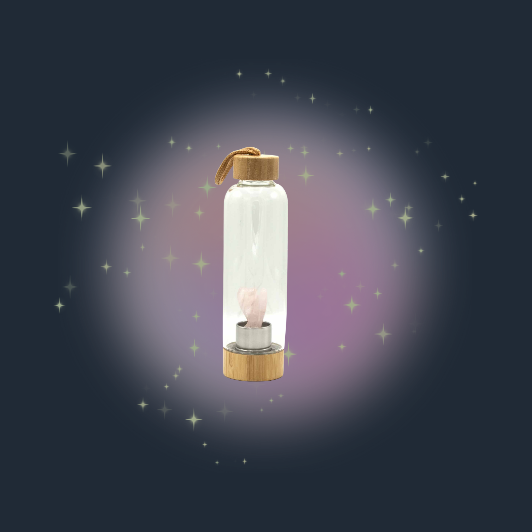 Crystal Infused Glass Water Bottle - Rejuvenating Rose Quartz - Angel