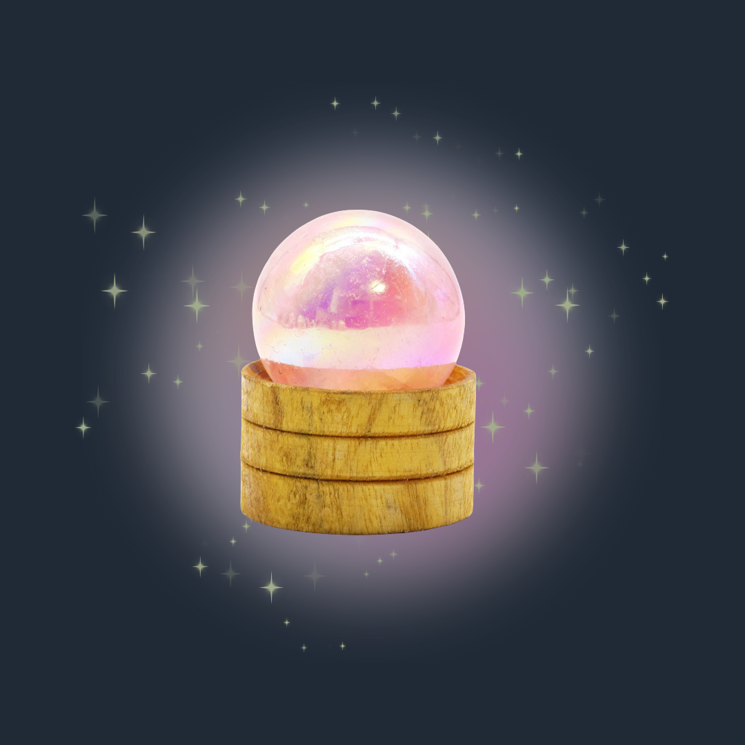 Gemstone Sphere 40mm - Rose Quartz Titanium Aura with Stand