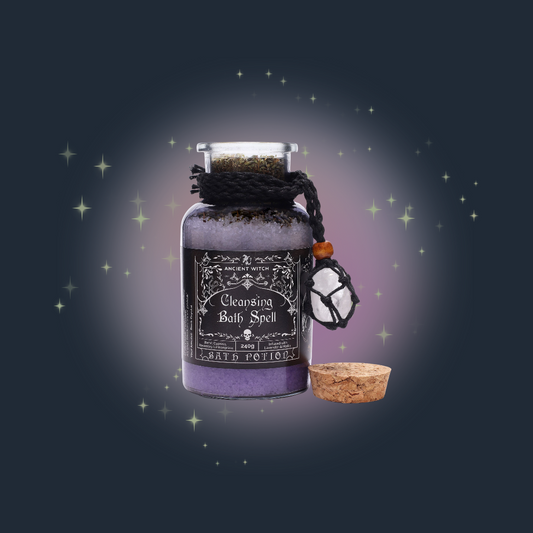 Ancient Witch Bath Spell Potion & Rock Crystal Amulet - Cleansing