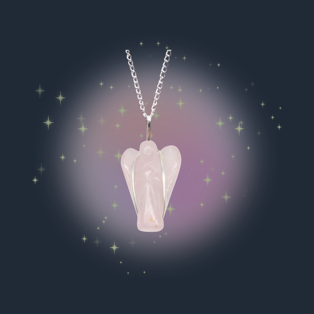 Rose Quartz Love & Healing Guardian Angel Pendant