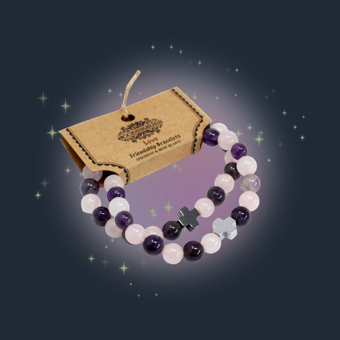 Love & Harmony Friendship Bracelet Set – Amethyst & Rose Quartz