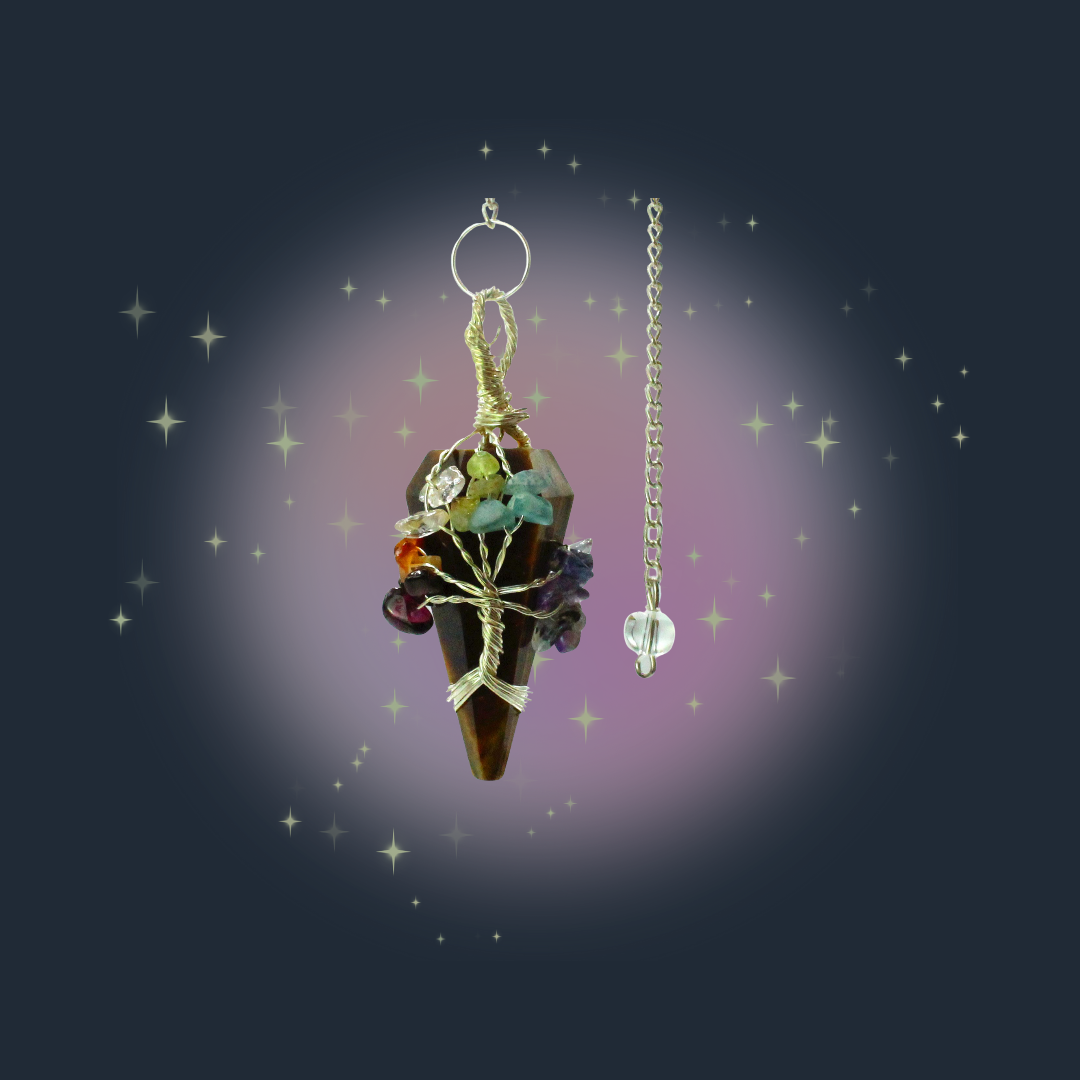 Seven Chakra Tiger's Eye Pendulum of Alignment