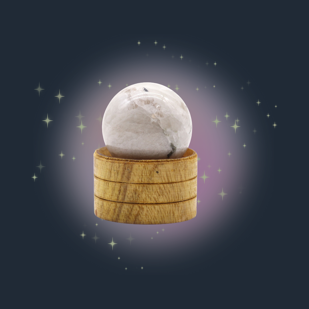 Indian Moonstone Crystal Sphere with Wooden Stand (40mm)