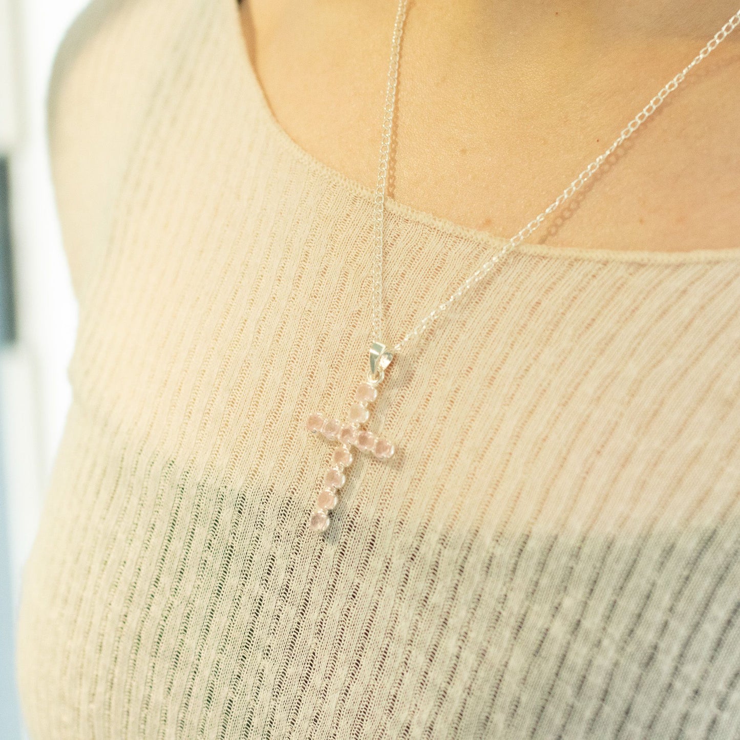 Love & Compassion Rose Quartz Crucifix Pendant