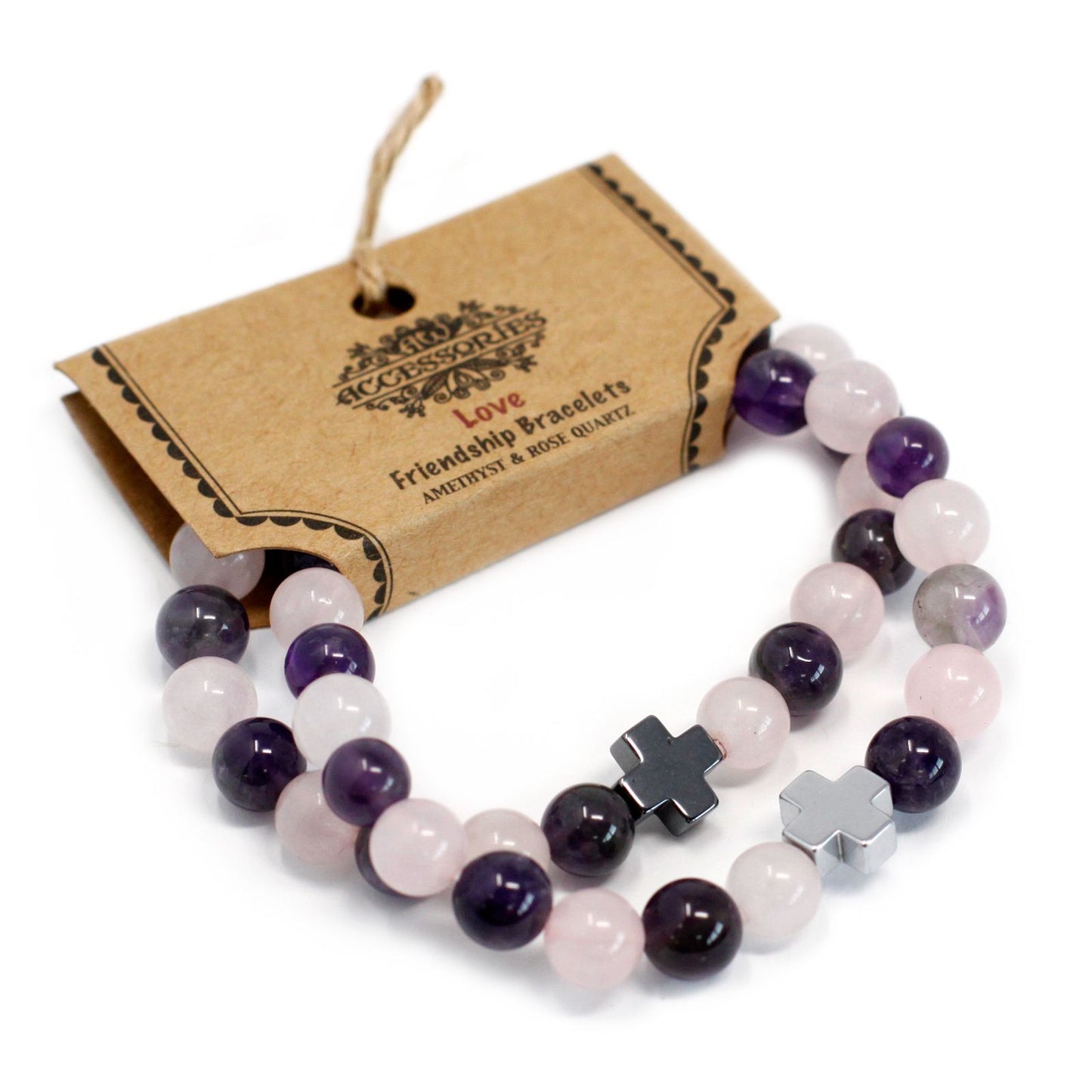 Love & Harmony Friendship Bracelet Set – Amethyst & Rose Quartz