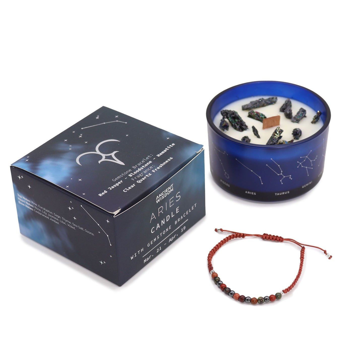 Courage & Confidence Aries Crystal Candle & Bracelet