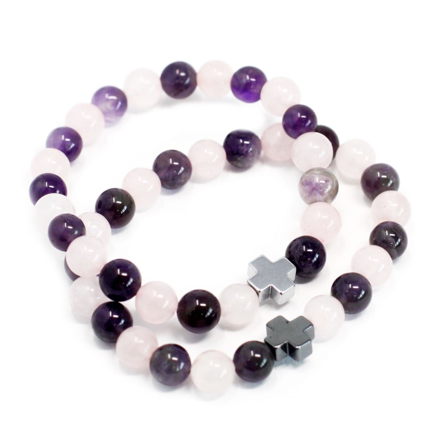 Love & Harmony Friendship Bracelet Set – Amethyst & Rose Quartz