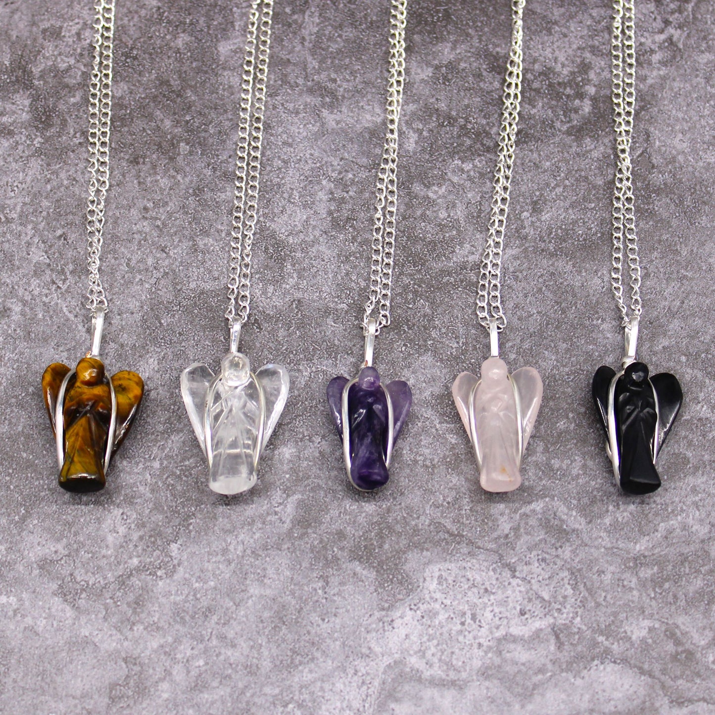 Rose Quartz Love & Healing Guardian Angel Pendant