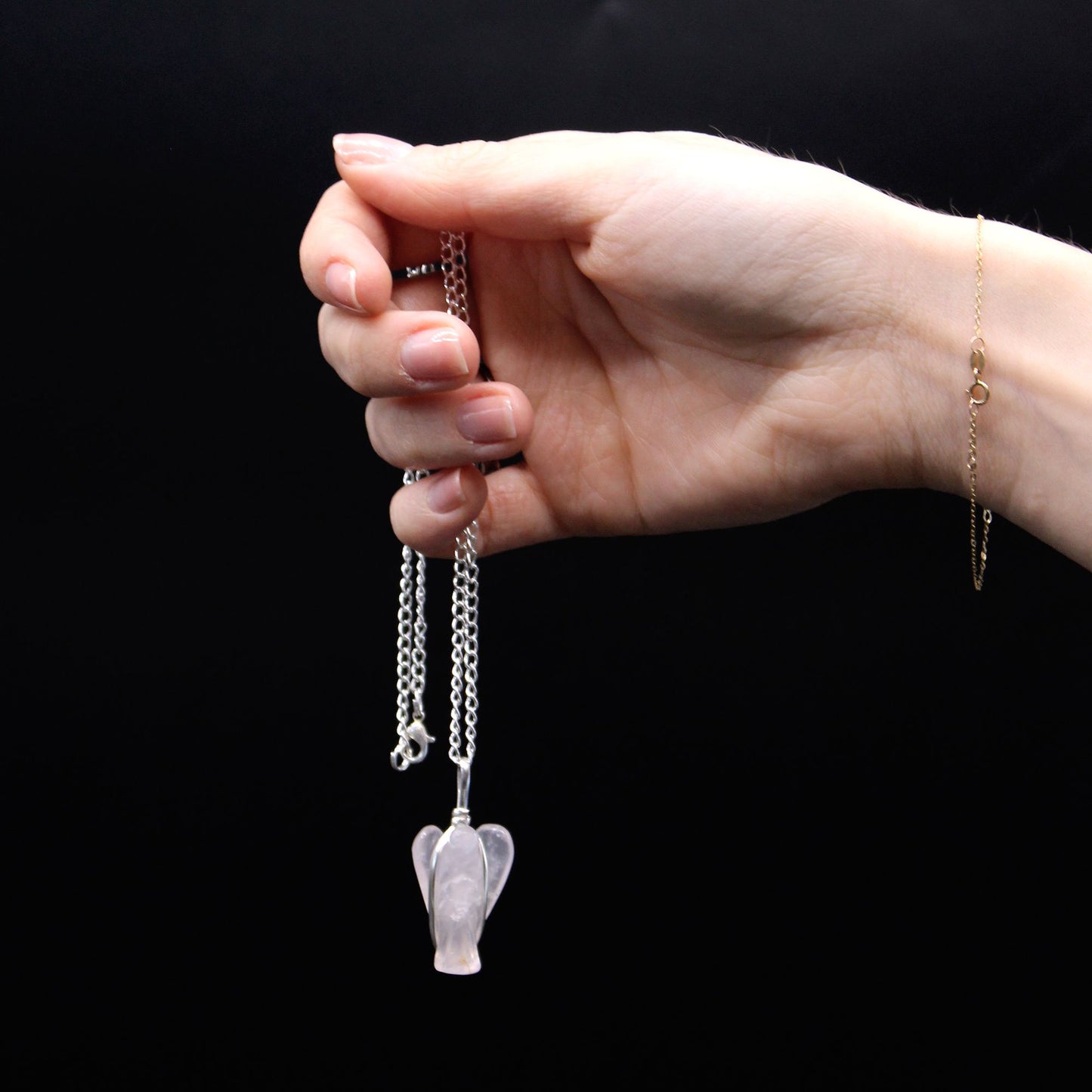 Rose Quartz Love & Healing Guardian Angel Pendant