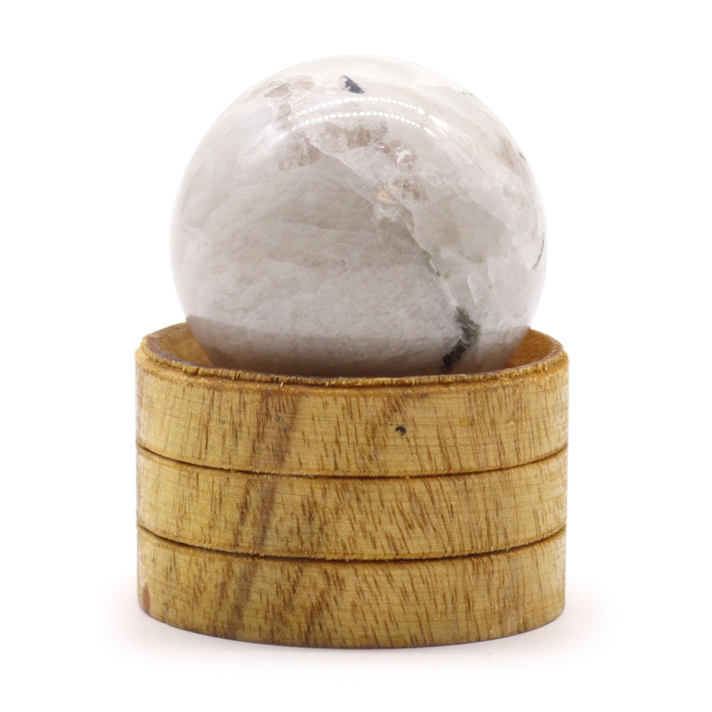 Indian Moonstone Crystal Sphere with Wooden Stand (40mm)