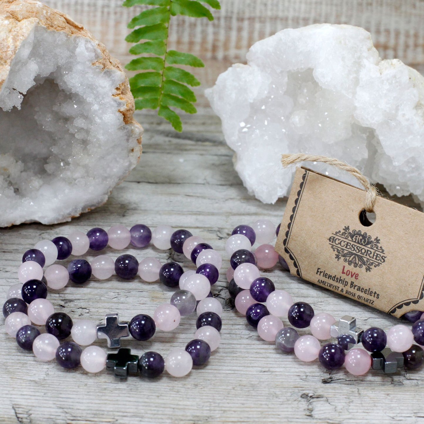 Love & Harmony Friendship Bracelet Set – Amethyst & Rose Quartz