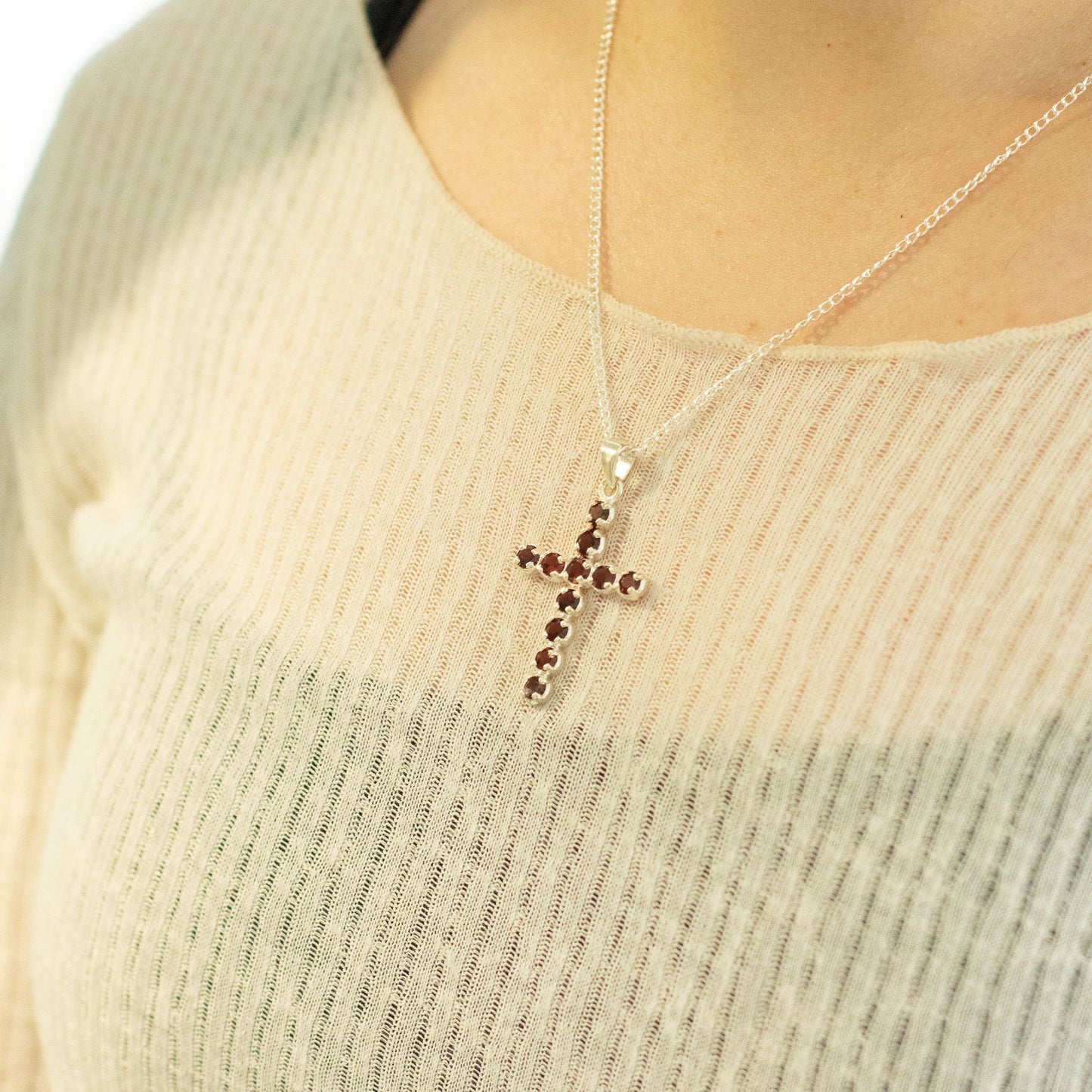 Strength & Courage Garnet Crucifix Pendant
