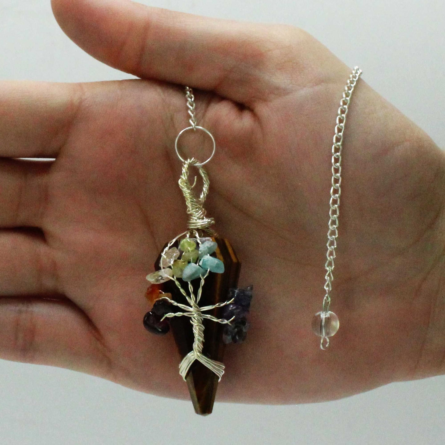 Seven Chakra Tiger's Eye Pendulum of Alignment